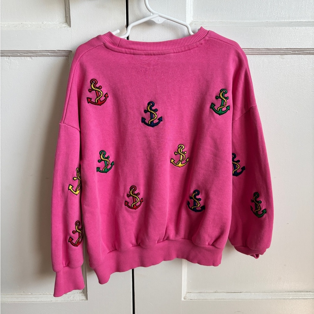 Mini Rodini anchor embroidered pink sweatshirt 116/122 5-7Y with matching shorts - Picture 2 of 7